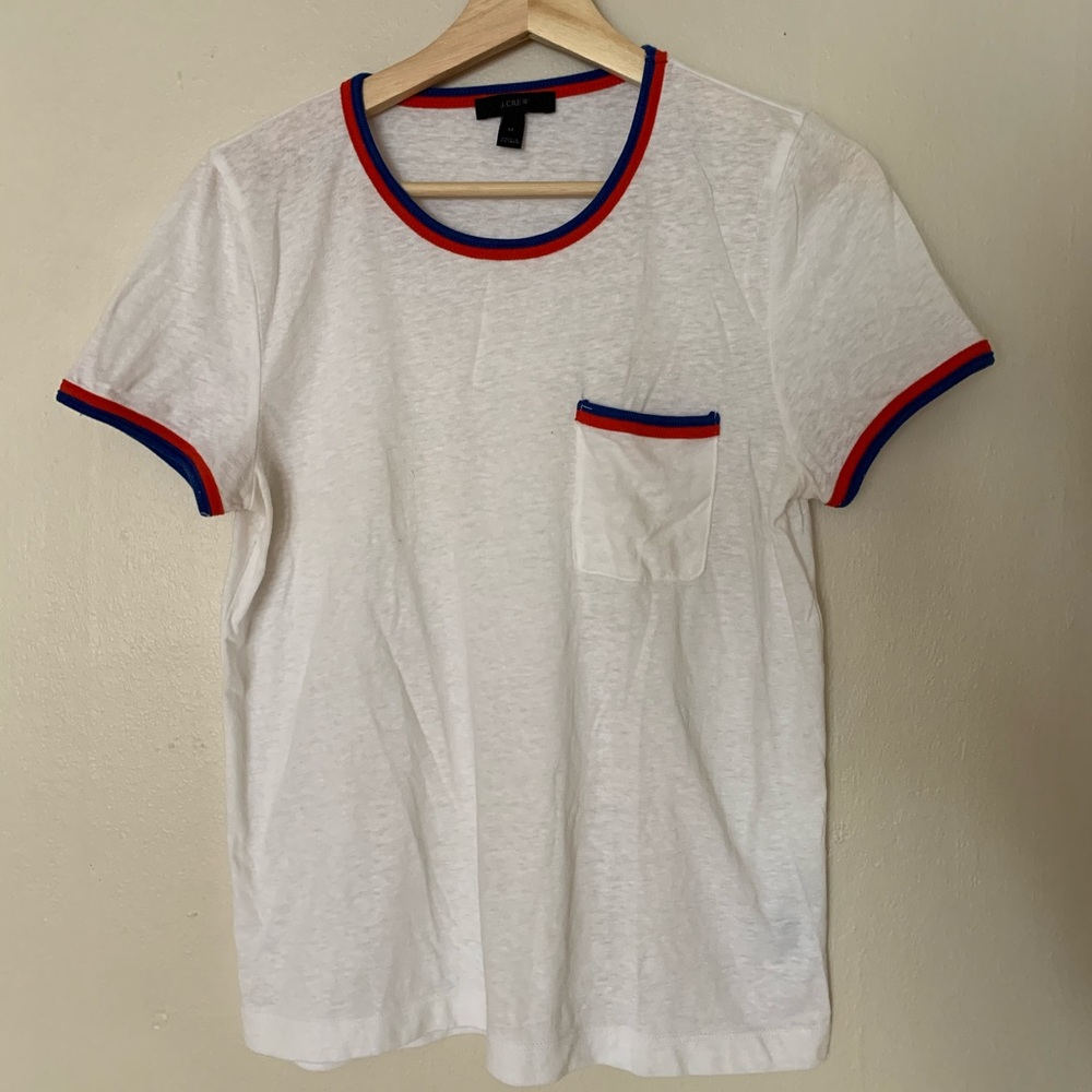 J Crew Soft Pocket T Shirt w/ Red&Blue Trim